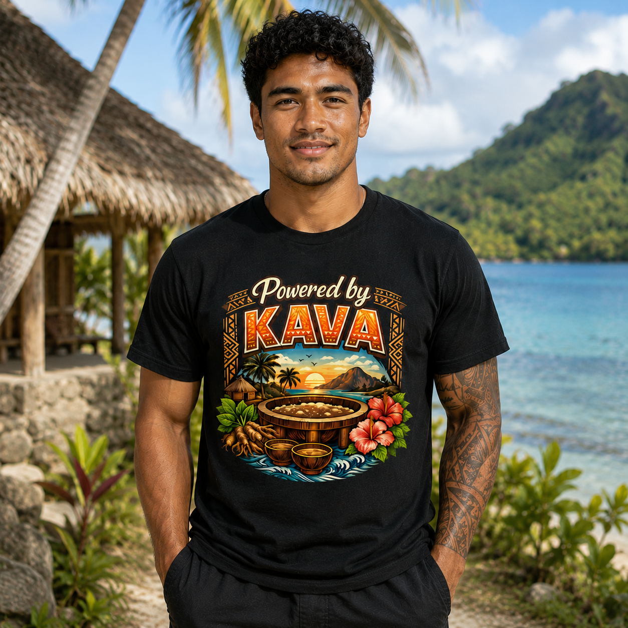 “Powered by Kava” Kava Culture T-Shirt | Fiji-Inspired Graphic Tee
