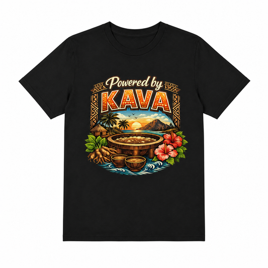 “Powered by Kava” Kava Culture T-Shirt | Fiji-Inspired Graphic Tee